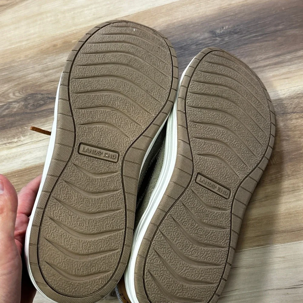 Lands End Boat Shoes Size 12D Canvas Deck Shoes Twill Casual Khaki Tan